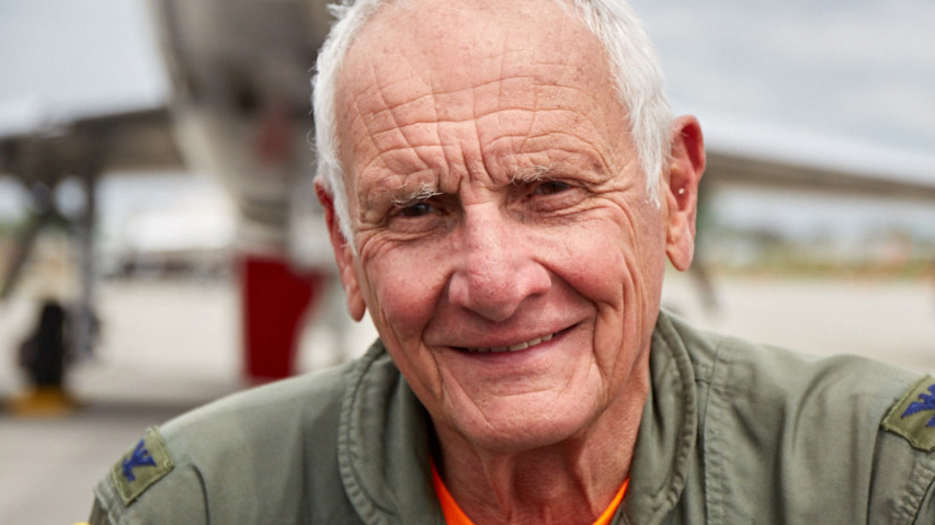 Photography of the reunion of the Super Sabre Society, an organization that celebrates the North American F-100 Super Sabre and the men who flew them. Several in the group had one last flight in Dean Cutshall's F-100F. Shown is Ed Haerter of Madison, WI.

Fort Wayne International (FWA)
Ft. Wayne, IN  USA