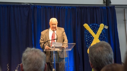 Clay Lacy spoke at the celebration of life for Robert A. 'Bob' Hoover. Photo courtesy of George A. Kounis.