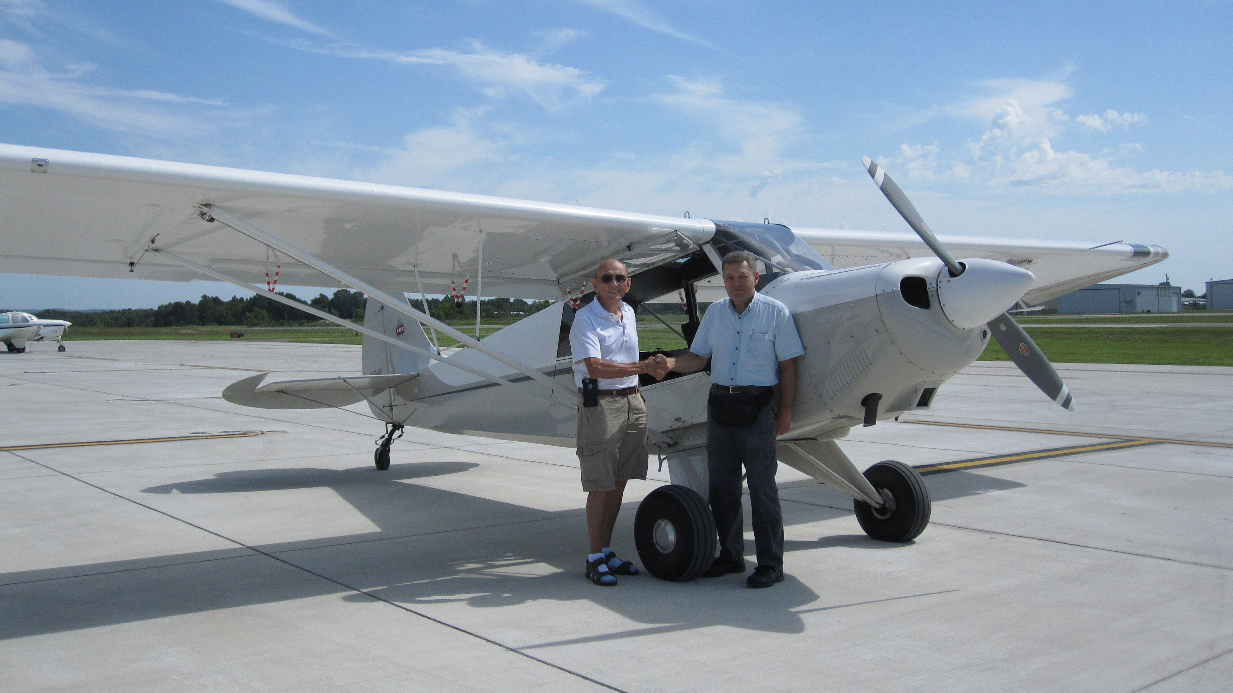 Jim Koonce (left) and Mark Ingram after completing the flight review on Aug. 1 at Grove Municipal Airport in Grove, Oklahoma. Photo courtesy of Mark Ingram.