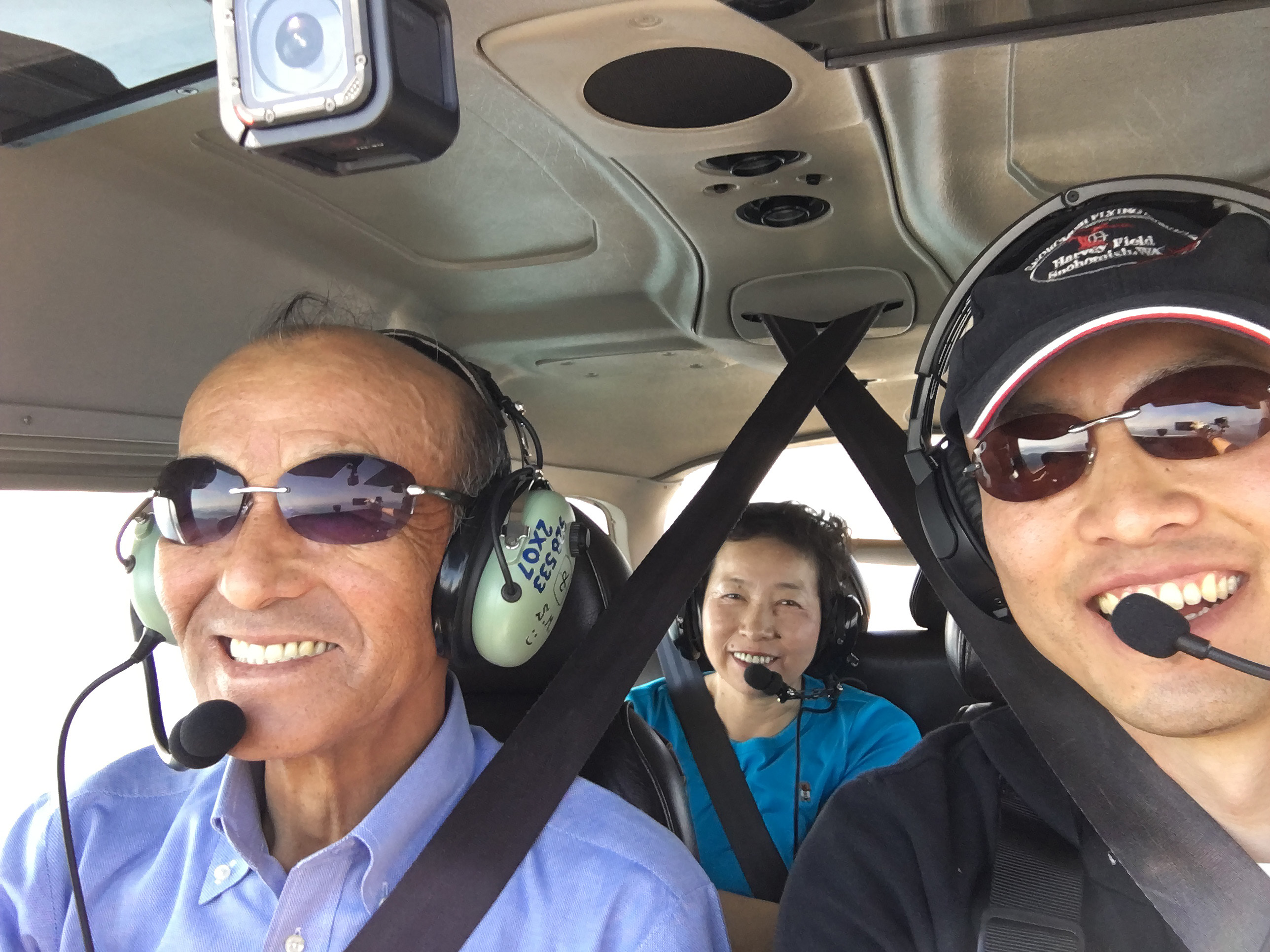 Inspirational speaker and Japanese-born pilot Shinji Maeda lost half his eyesight when he was a teenager but says his parents, shown on a recent flight with Maeda at the controls, were always behind him to help keep his aviation dream alive. Photo courtesy of Shinji Maeda.