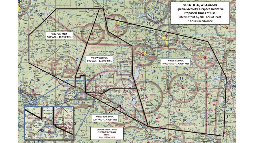 The FAA has given the go-ahead for the Wisconsin Air National Guard to activate an expanded complex of special-use airspace near the Volk Field Combat Readiness Training Center in Camp Douglas, Wisconsin.