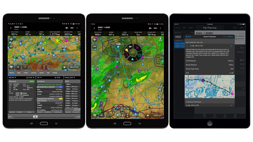 Graphic depicting new features of Garmin Pilot for Android and iOS. Images courtesy of Garmin.