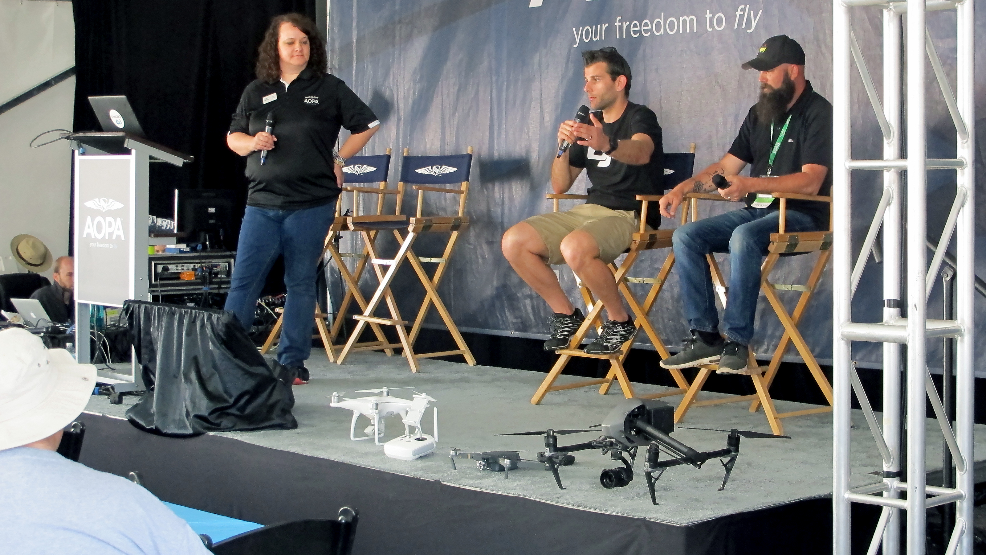 Kat Swain, leader of AOPA's You Can fly drone initiative, and members of DroneNerds present on the similar decision-making process faced by manned and unmanned pilots. Photo by Alyssa J. Miller.