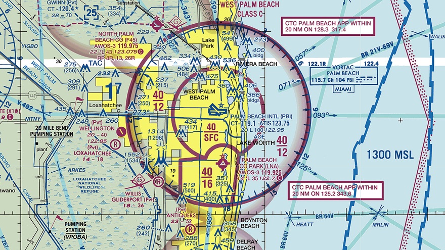 Sectional depicting Palm Beach County Park Airport, locally known as Lantana Airport. Image courtesy of Sky Vector.