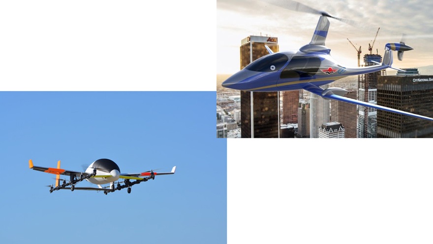 Aurora Flight Sciences unveiled an electric VTOL prototype, left, and Carter Aviation Technologies will team up with Mooney International to build a CarterCopter variant for Uber air taxi service. Images courtesy of Aurora Flight Sciences and Carter Aviation Technologies. 