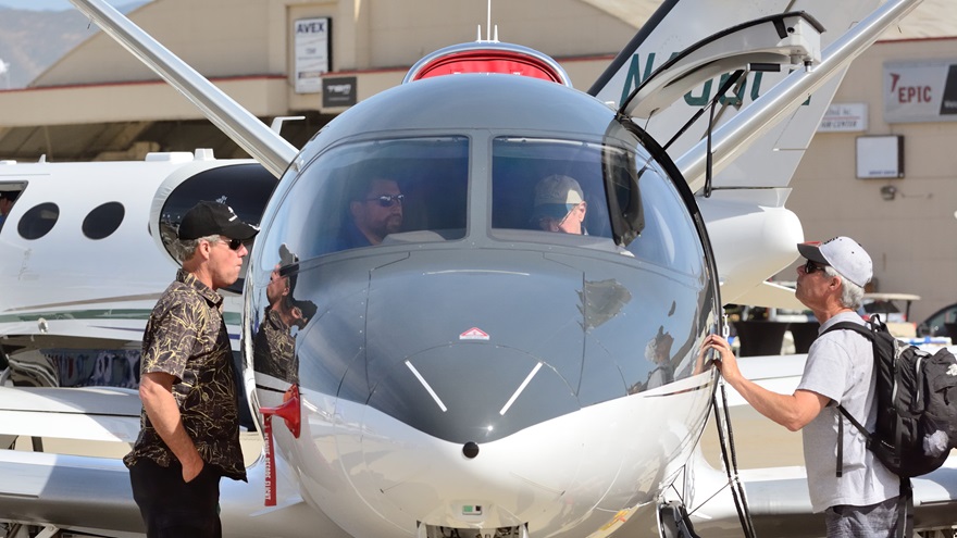 Cirrus' new Vision SF50 single-engine jet drew a steady stream of visitors at the first AOPA Fly-In held in Camarillo, California, in April. Photo by Mike Collins.