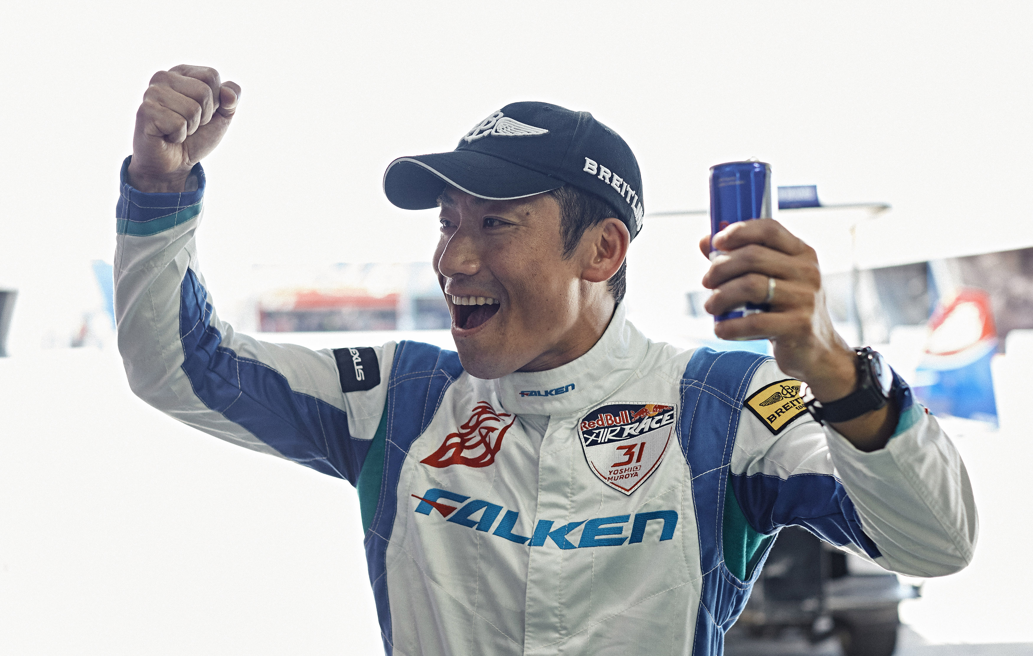 Yoshihide Muroya celebrates his victory during the finals at the second stage of the Red Bull Air Race World Championship in San Diego. Photo courtesy of Balazs Gardi/Red Bull Content Pool