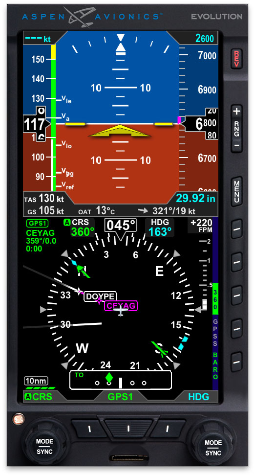 Aspen Avionics' VFR Primary Flight Display. Image courtesy of Aspen Avionics.
