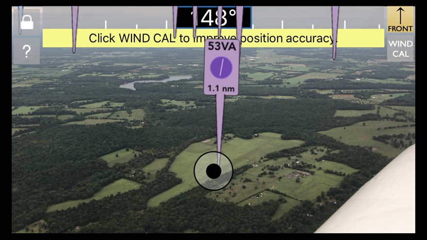 FlyQ Insight overlays airport information on the camera view of an iOS device. This screen image was taken during an AOPA test flight. 