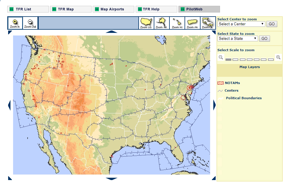 AOPA is warning pilots that the FAA's graphical TFR website it erroneously depicting TFRs.