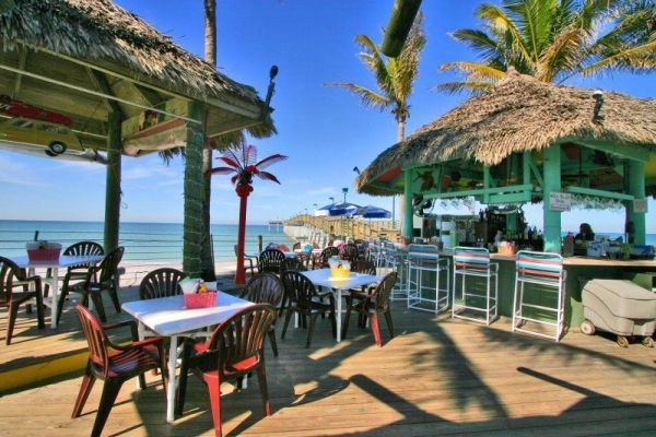 At Venice, Florida, Sharky’s on the Pier is a seafood-focused eatery and tiki bar. Photo courtesy Sharky’s on the Pier.