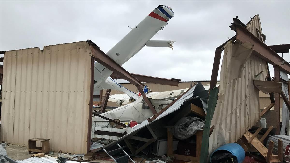 Hurricane Harvey leaves a trail of destruction through McCampbell-Porter Airport in Ingleside, Texas. Photo courtesy of Greg Markwardt.