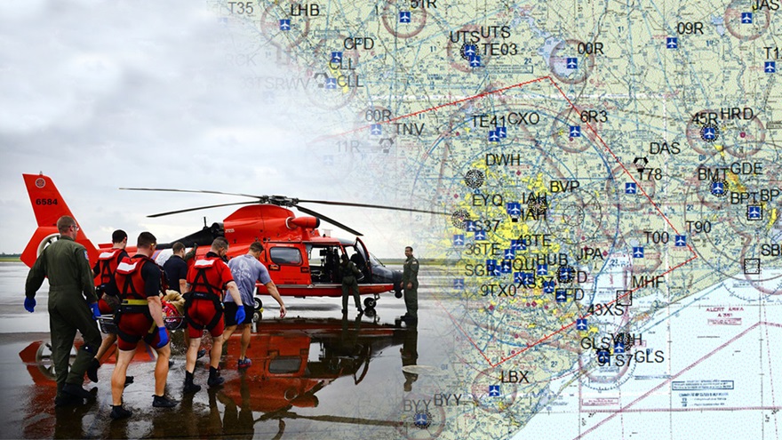 Photo composite created by AOPA includes FAA flight restriction graphic, and a photo taken Aug. 27 by U.S. Coast Guard Petty Officer 3rd Class Johanna Strickland.