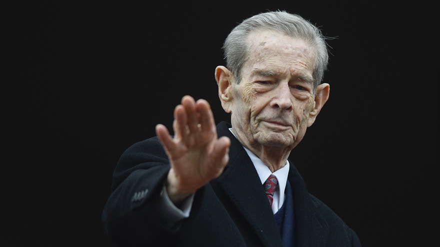 In this Nov. 19, 2014, photo, Romania's former King Michael waves to supporters during an appearance at the Elisabeta Palace in Bucharest, Romania. Thousands of Romanians on Thursday Dec. 14, 2017, paid their respects to the late King Michael I, whose coffin lay in state at the Royal Palace before his funeral. Michael, who ruled Romania twice and was forced to abdicate by the communists in 1947, died Dec. 5 in Switzerland at age 96. Photo courtesy of AP Photo/Octav Ganea.