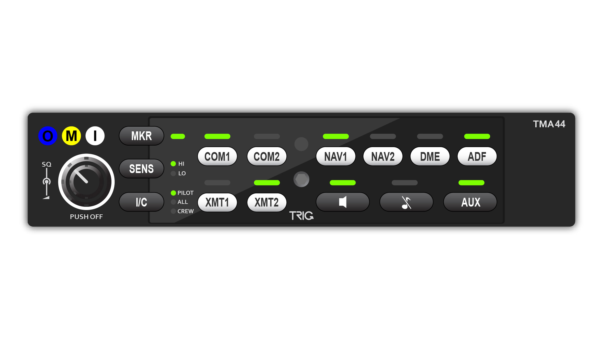 Detail of the new TMA44 audio panel. Image courtesy of Trig Avionics.
