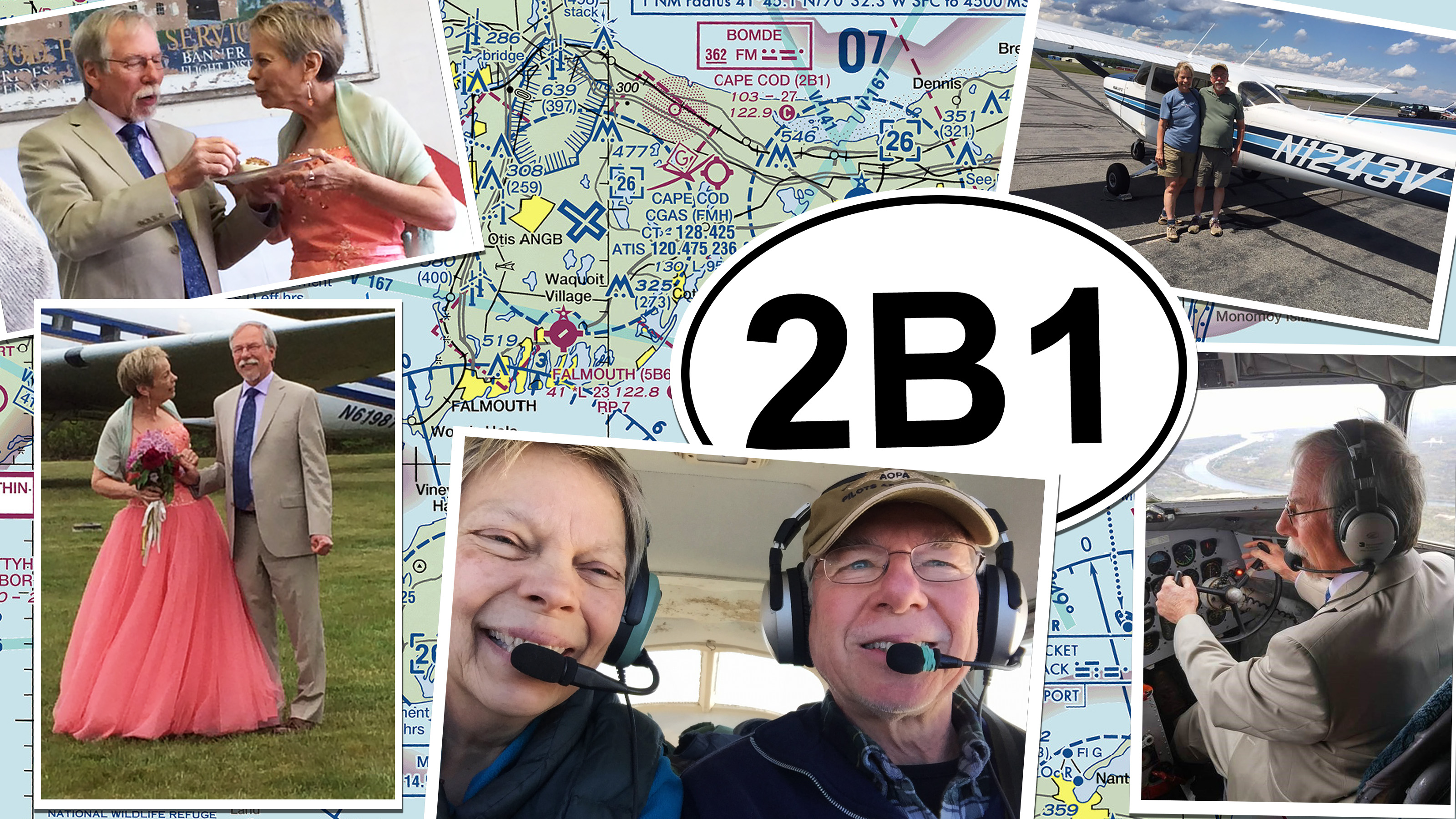 AOPA fly-in volunteers Arlene and Jack Alexander were married at the Cape Cod Airport. Photos courtesy of Arlene Alexander. Composite by AOPA staff.