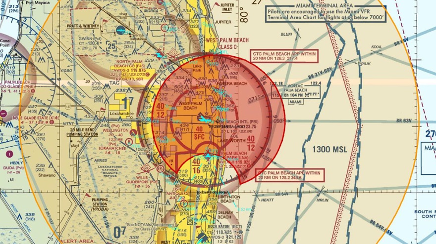 Depiction of TFR inner and outer ring with proposed cutout for Lantana Airport.