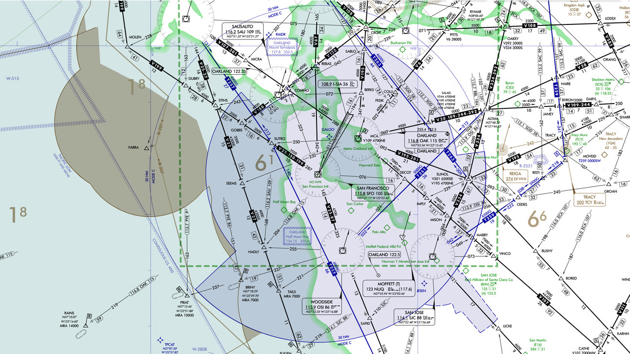 Depiction of Class B airspace surrounding San Francisco International airport. Image courtesy of SkyVector.