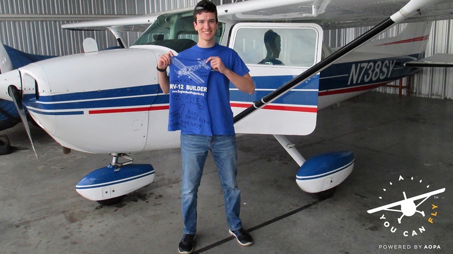 David Lyon used some of his AOPA High School Aviation Initiative Flight Training Scholarship award funds to solo a Cessna 172 in Orlando, Florida. Photo courtesy of David Lyon.