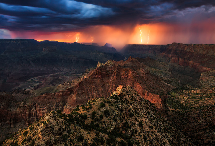 Lightning flashes over the Grand Canyon in this 30-second exposure taken from Lipan Point. Photo by Adam Schallau, courtesy U.S. Dept. of Interior.