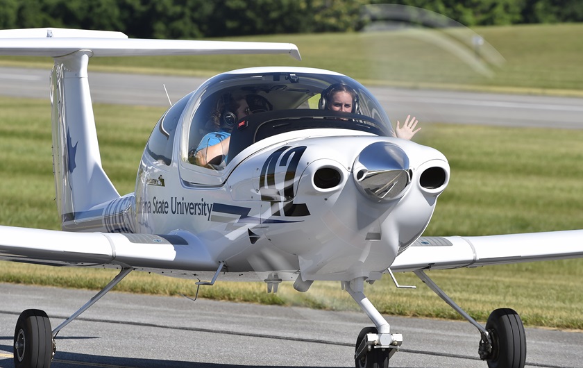 Teams from across the country compete in the Air Race Classic every year. A team from Indiana State University, pictured here, competed in 2017. Photo by David Tulis.