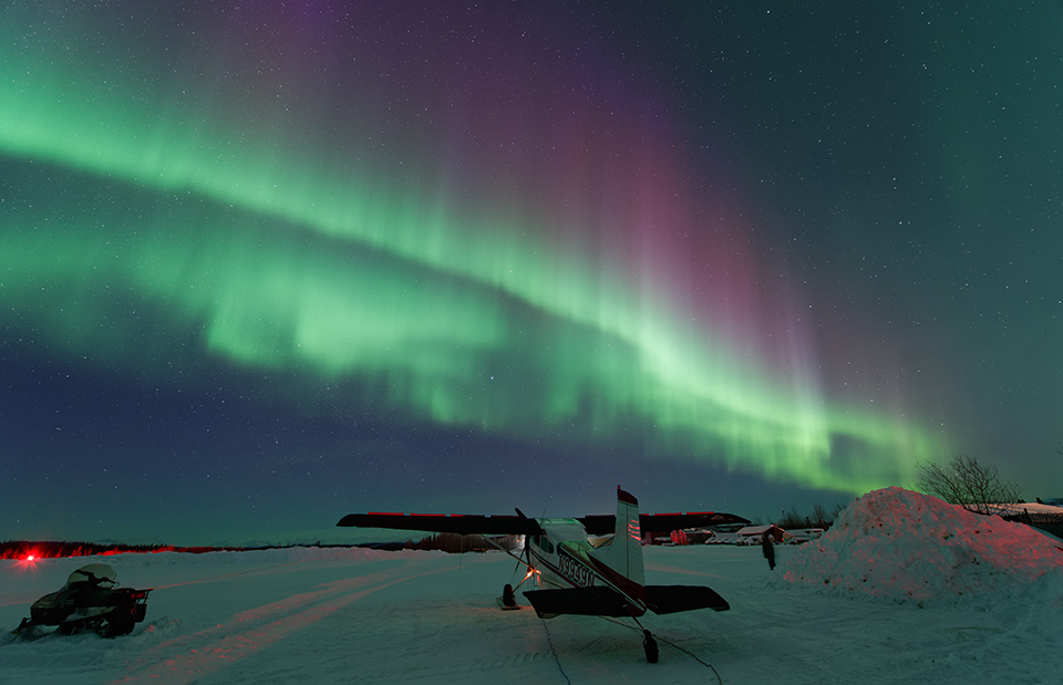 See the aurora borealis at the Bettles Lodge, north of the Arctic Circle and near Gates of the Arctic National Park, which is five times larger than Yellowstone. Photo courtesy Bettles Lodge.