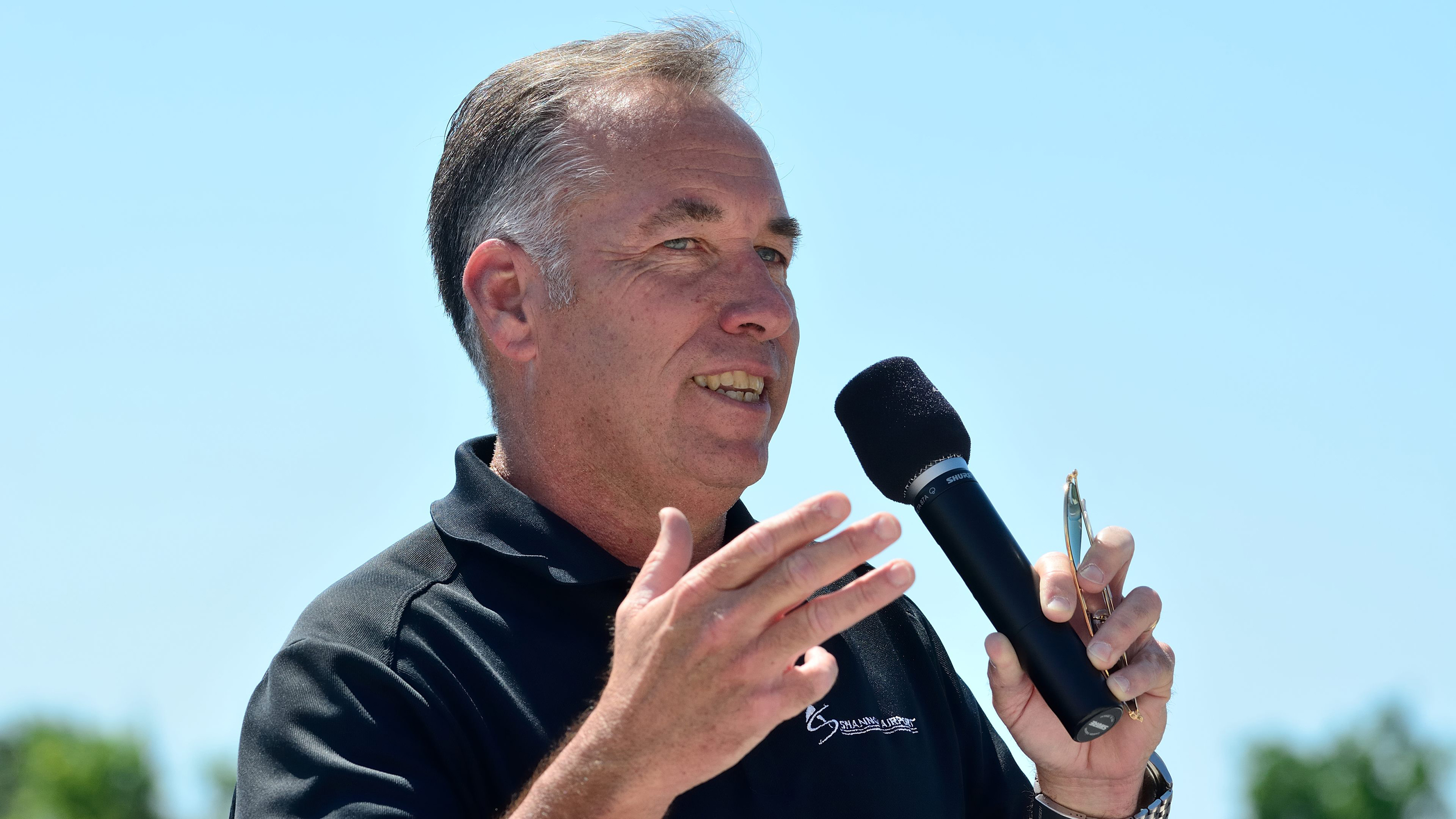 Luke Curtas, owner of Shannon Airport and the primary benefactor to date of the new Shannon Air Museum, speaks during the musuem's dedication June 3. Photo by Mike Collins. 