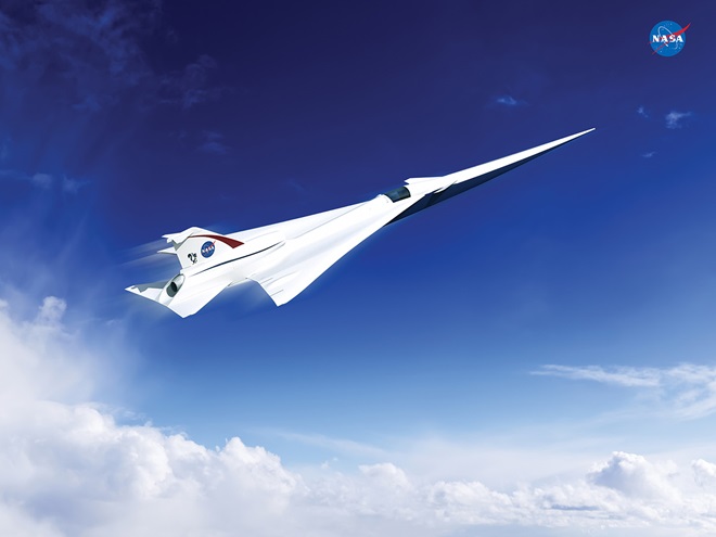 Lockheed Martin designed this Mach 1.4 aircraft under contract with NASA to develop a quiet speedster. Rendering courtesy of Lockheed Martin via NASA.