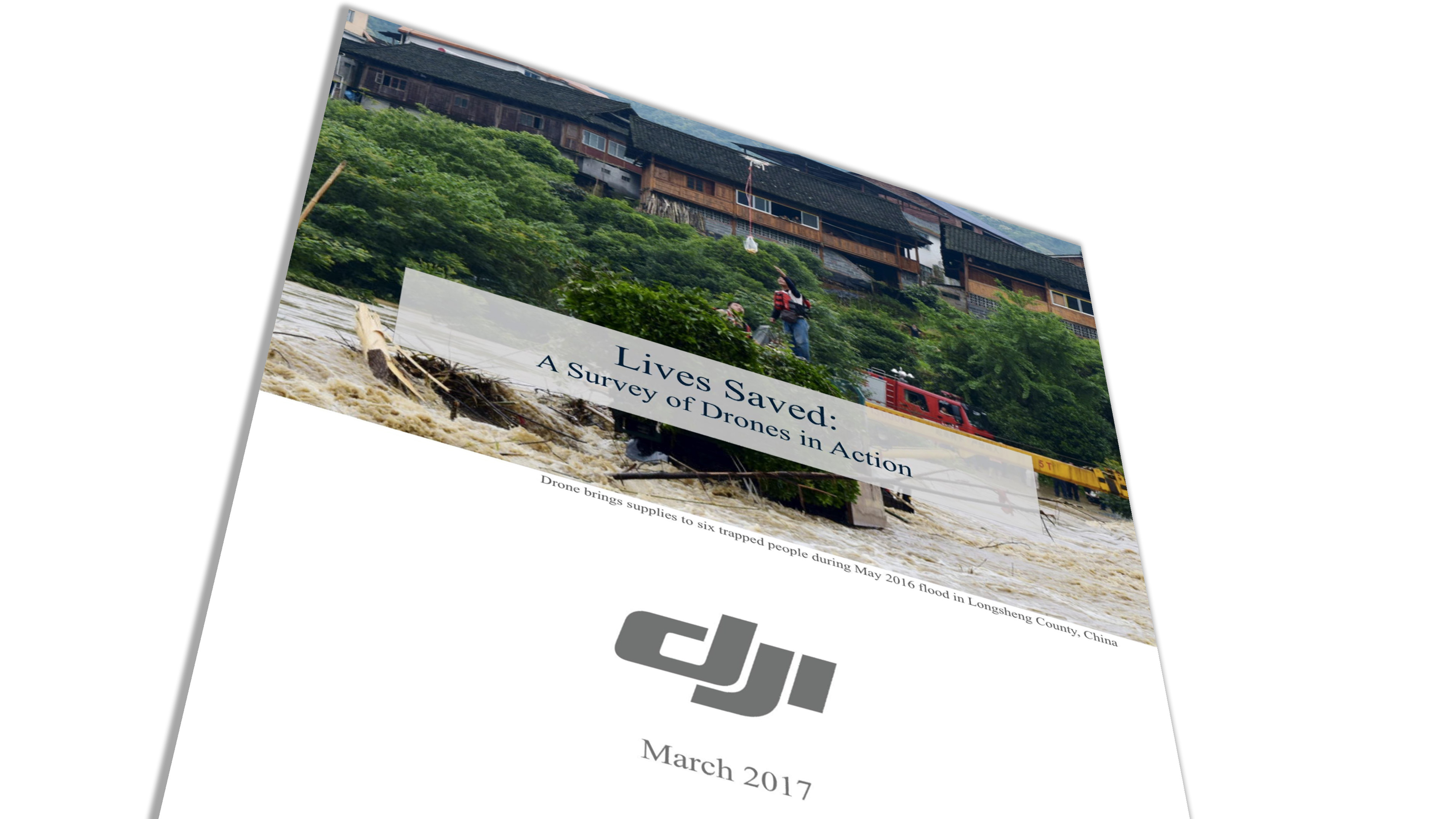 DJI published a survey of worldwide drone saves to date in March 2017. (Report cover image courtesy of DJI.) 