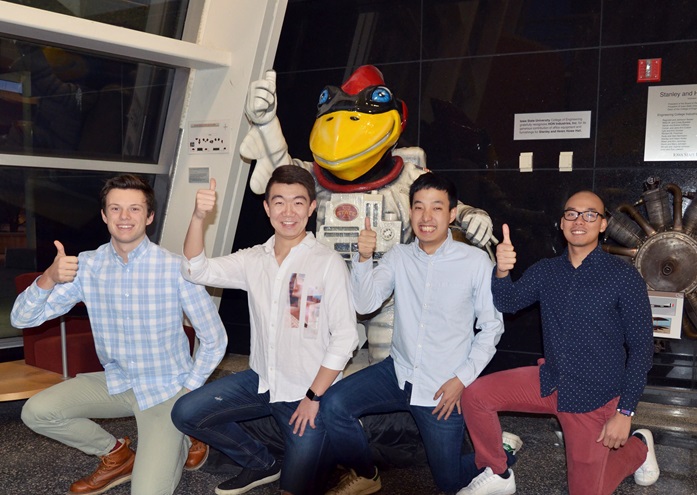 Iowa State aeronautical engineering students Jack Stanton, Lechen Wang, Koki Tomoeda, and Tho Ton are the sole U.S. entry in the Airbus worldwide Fly Your Ideas aviation innovation challenge. Photo courtesy of team CyFly.