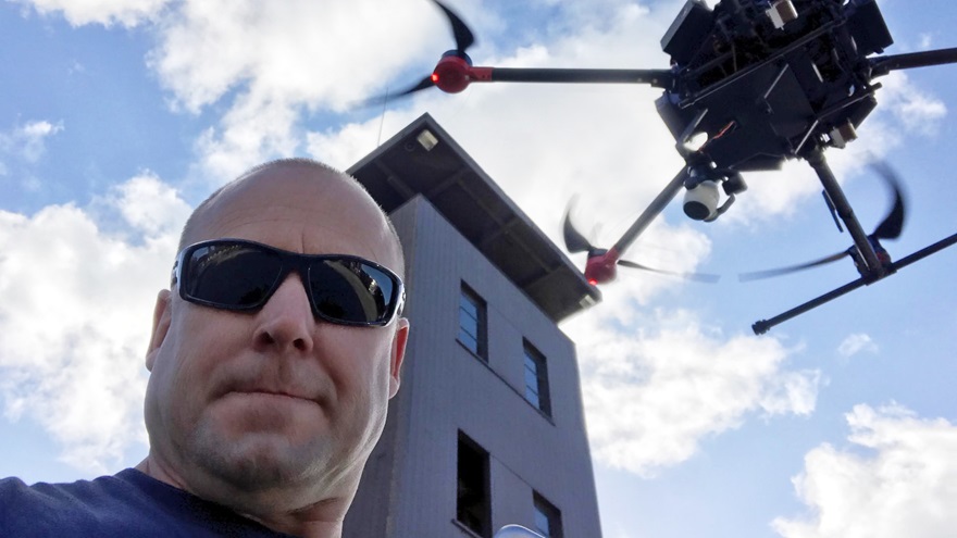 Capt. Anthony Eggimann is part of a team of professional firefighters who have trained to pilot drones for the Menlo Park Fire District. Photo courtesy of Capt. Eggimann.