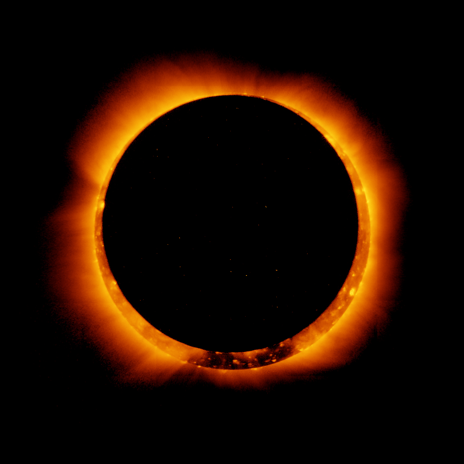 An annular, not total, solar eclipse as captured by the Hinode solar mission. Photo courtesy NASA Goddard Space Flight Center.