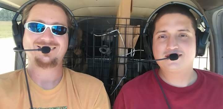 Nick Barson (left) and Felipe Molina transported a trained bomb detection dog from Florida to Maryland. Photo courtesy Nick Barson