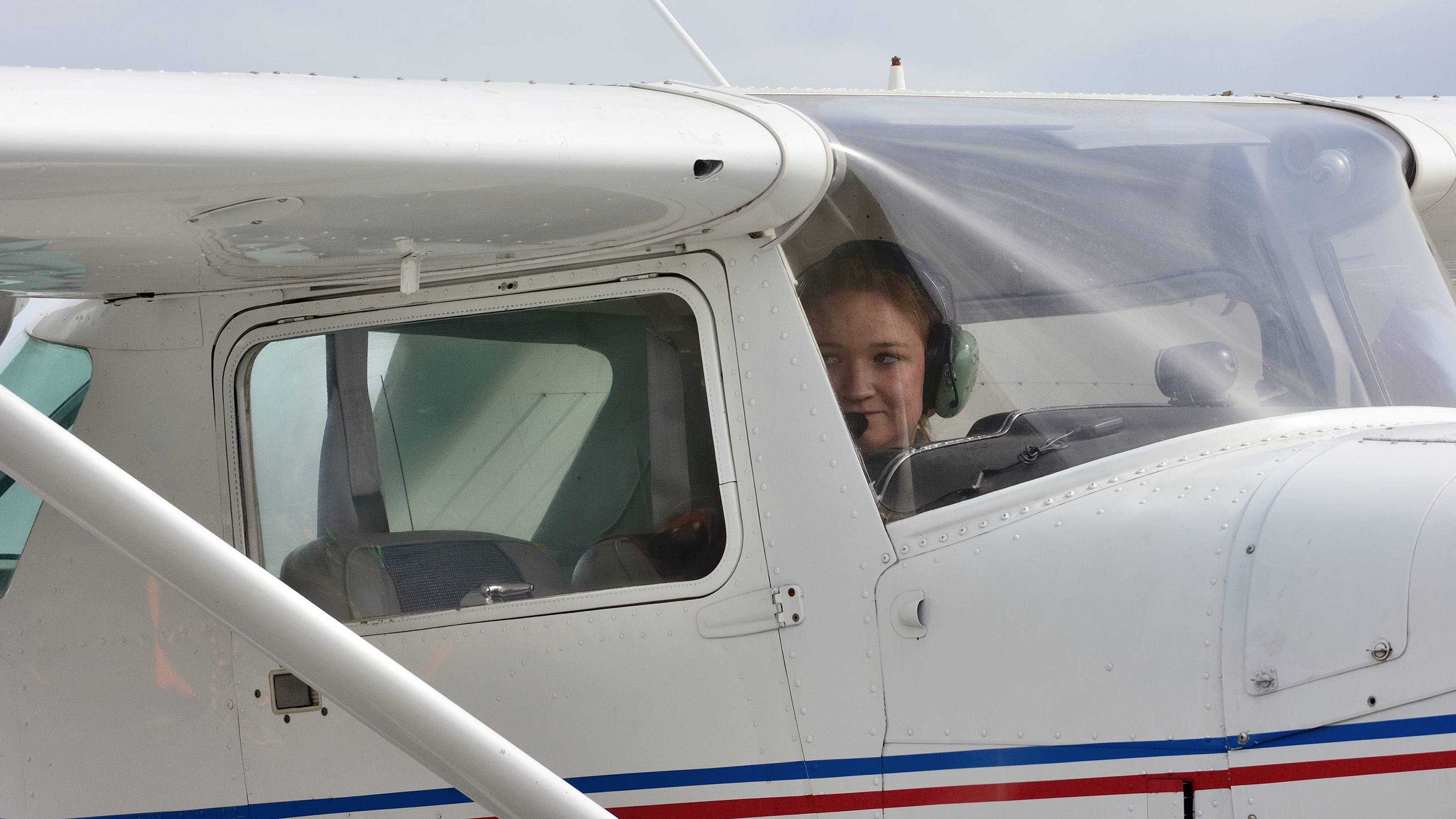 Lydia Jacobs, 19, of Corinth, Maine, waits in her Cessna 150 for the signal to take off. Jacobs flew 60 hours, over 17 days, to get to Alaska. Although she didn't win her class in the 2017 Valdez Fly-In's STOL competition, she posted a 126-foot takeoff and 151-foot landing.