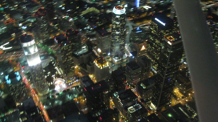 Los Angeles city lights dazzle during a night flight. Photo by Alyssa Cobb.