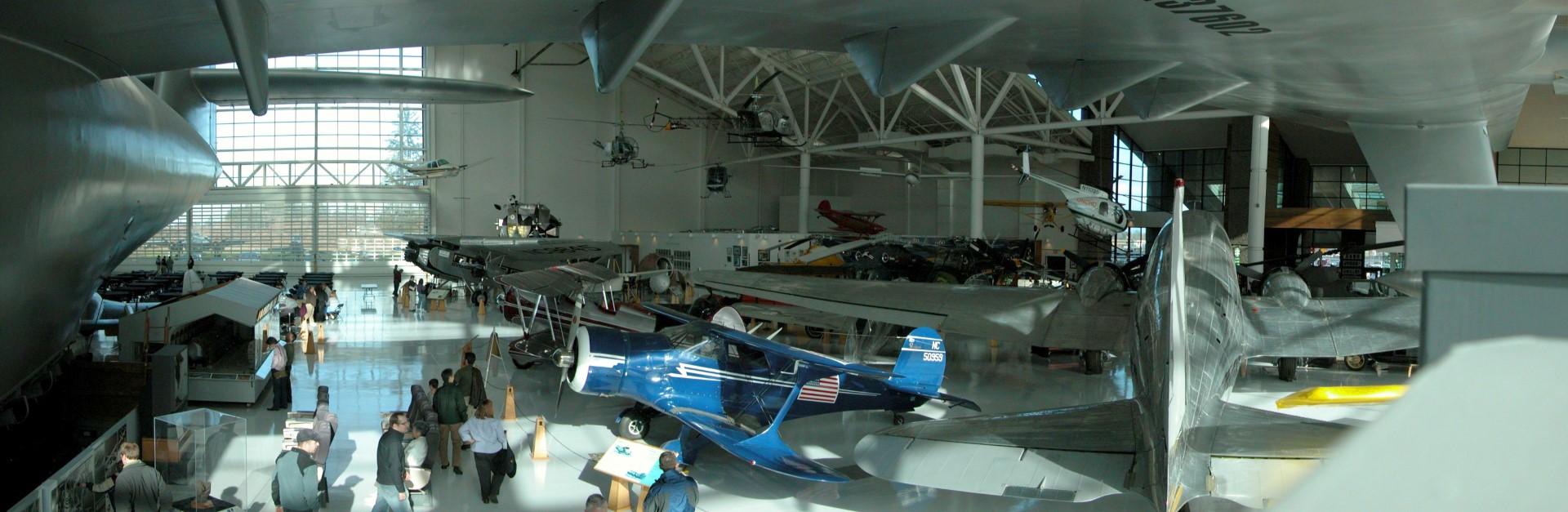 A panoramic photo of the Evergreen Aviation & Space Museum, taken from under the wing of the giant Hughes H-4 Hercules “Spruce Goose.” Photo courtesy Wikipedia.
