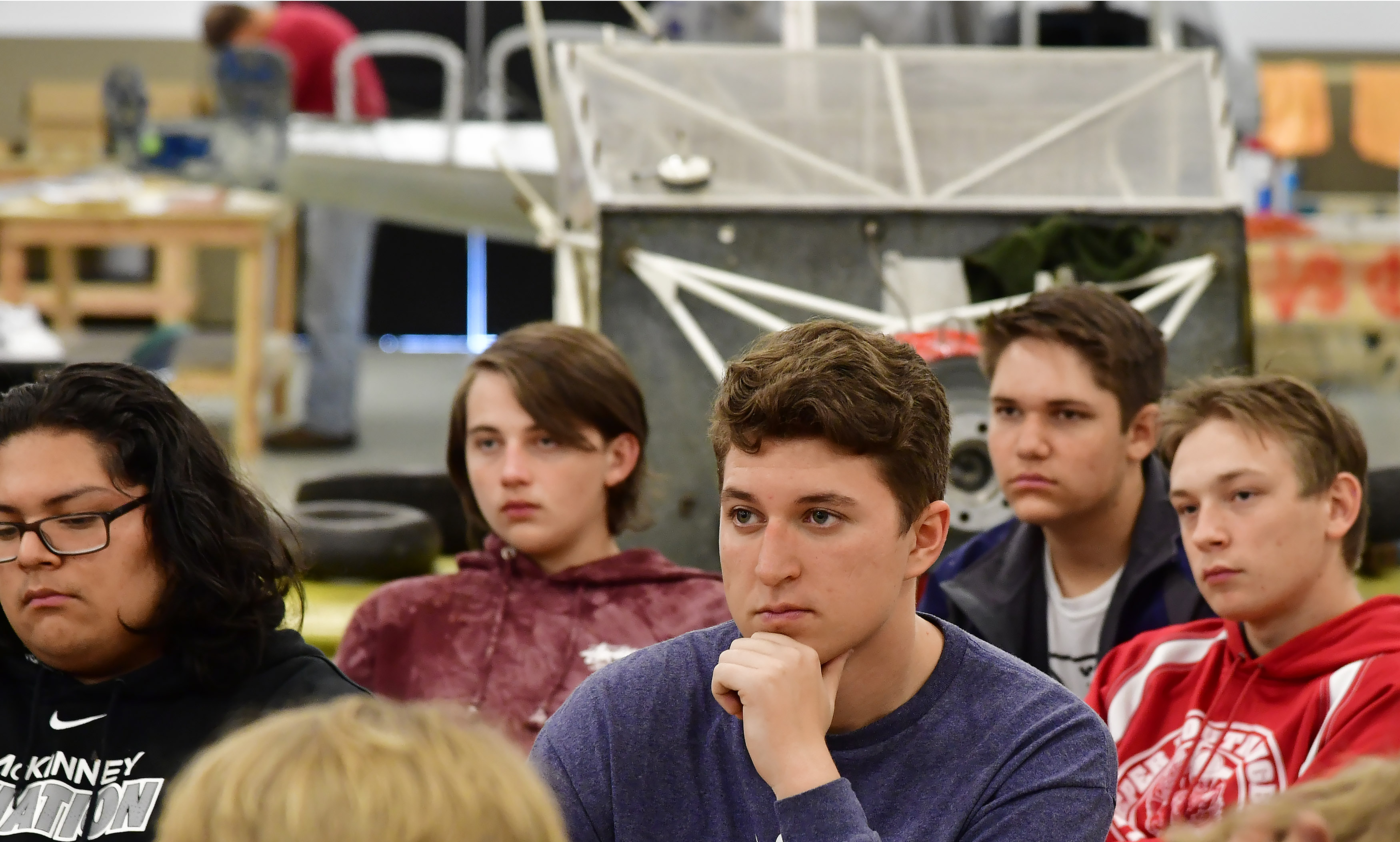 McKinney High School students learn about aviation concepts during class in a hangar at McKinney National Airport in McKinney, Texas, Nov. 8. Photo by David Tulis.
