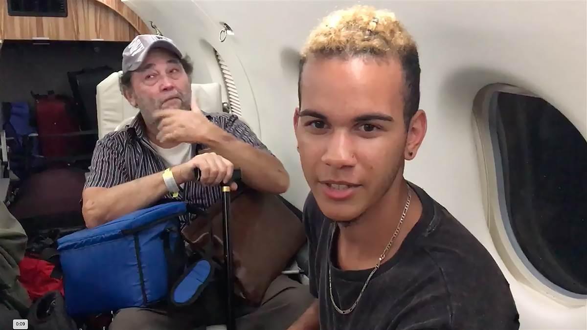 Antonio Bautista Colon, rear, said he was thankful for Angel Flight Southeast's help in transporting him to Florida from the Hurricane Maria-damaged island. Cancer patient Julio Morales, front, joins him. Photo courtesy of Steve Purello, Angel Flight Southeast.