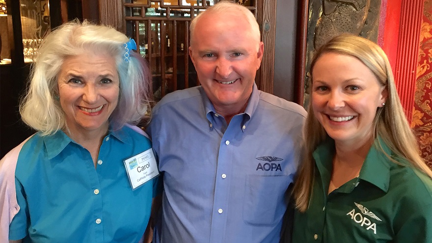 CalPilots President Carol Ford, AOPA President Mark Baker and AOPA Western Pacific Regional Manager Melissa McCaffrey. Photo by Jolie Lucas.