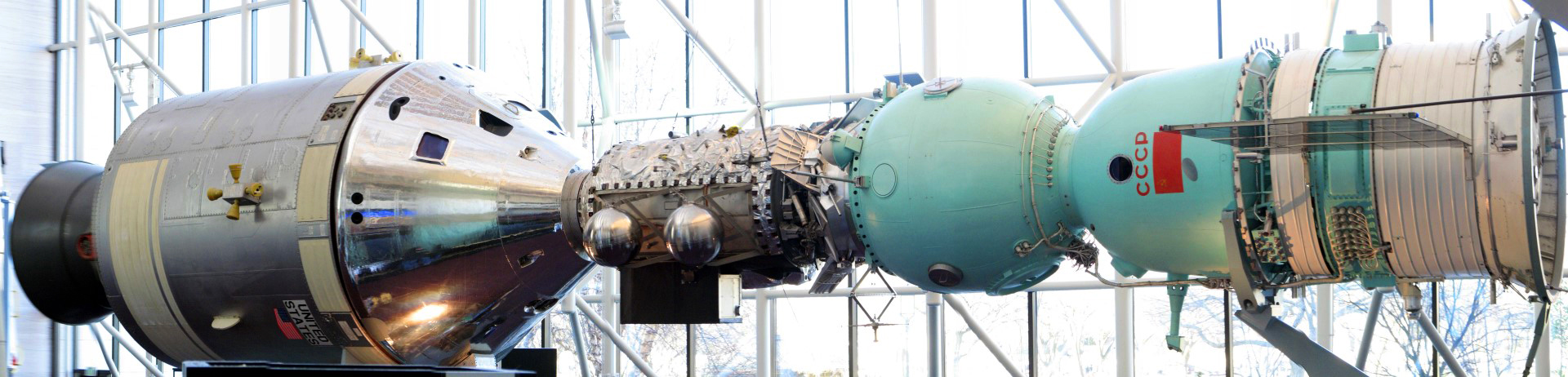 The Apollo-Soyuz test project display at the Smithsonian National Air & Space Museum. Photo courtesy Wikipedia.