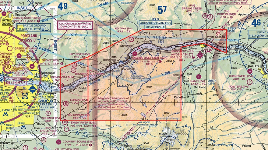 Example of TFR established near Portland, Oregon around an area of wildfire hazards. Image courtesy of SkyVector.