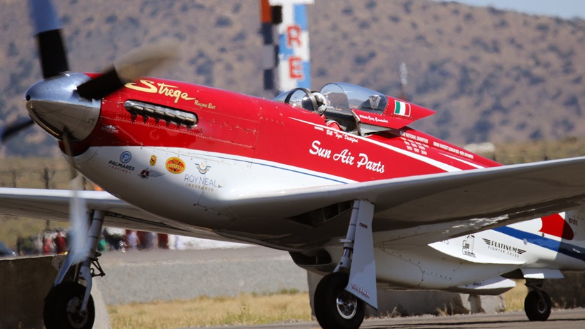 'Strega' won the penutlimate Unlimited Gold race during the fifty-fourth National Championship Air Races in Reno, Nevada, Sept. 17. Here the P-51D taxies for a heat earlier in the week. Photo by Robert Fisher.
