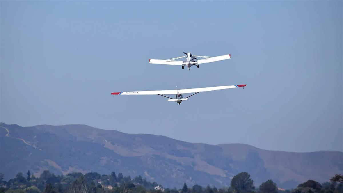 Giving Kids Wings Flight Academy student Emma Hall is towed to altitude for a sailplane solo near Santa Barbara, California. Photo courtesy of Joanne Hall, Giving Kids Wings Flight Academy.