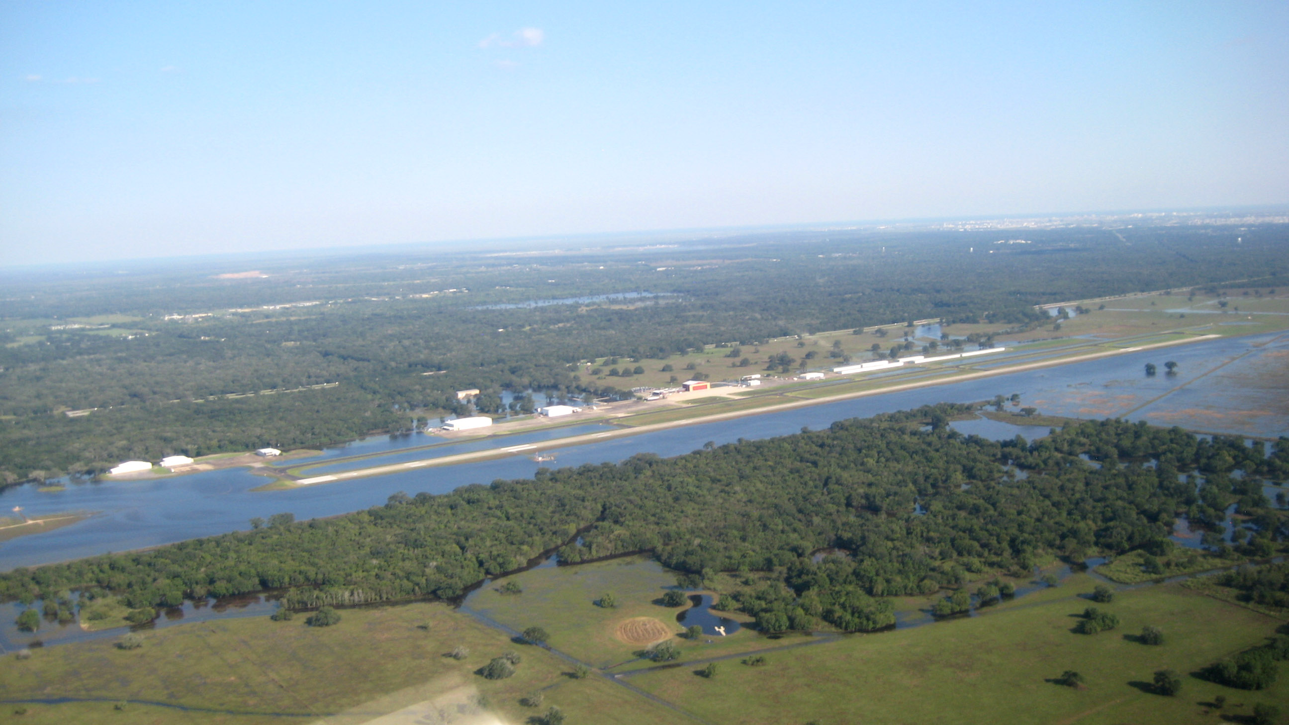 The runways and taxiways at Texas Gulf Coast Regional Airport are surrounded by water. Photo by Larry Brown.