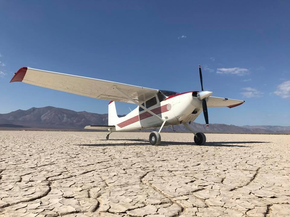 Each year a few heavy rains leave standing water on the playa. When the water evaporates it leaves a level surface suitable for nearly all aircraft. Photo courtesy Facebook/High Sierra Fly-In.