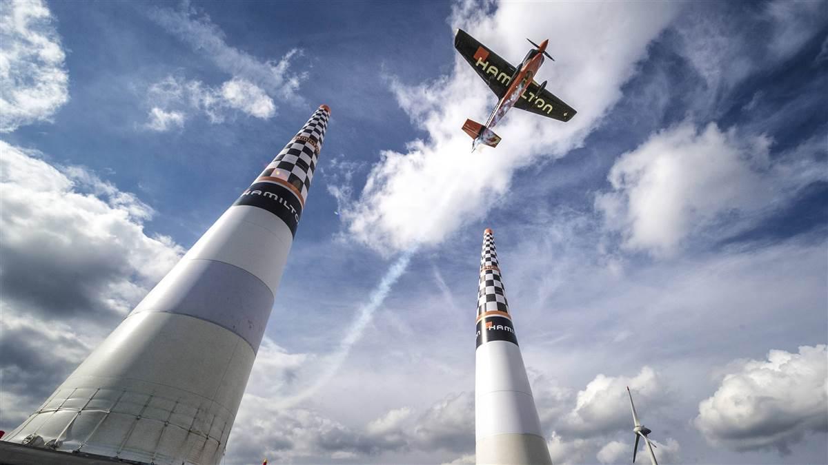 Nicolas Ivanoff of France makes a practice run Sept. 15 ahead of the Red Bull Air Race World Championship event in Germany. Photo by Joerg Mitter/Red Bull Content Pool.