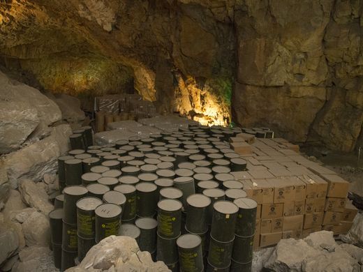 One of the cavern rooms still holds rations placed there in 1963 during the Cuban missile crisis. The food and water, stored in large barrels, was enough to feed 2,000 people for a couple of weeks in case of nuclear war. Interestingly, we were told the food is likely still edible, due to the cavern’s continuously cool, dry environment. Photo by Crista Worthy.