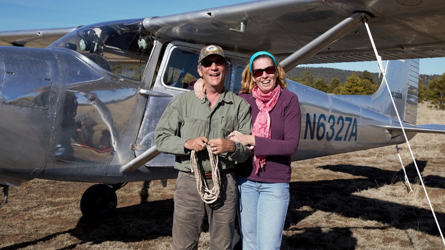 AOPA Airport Support Network volunteer Ron Orozco (shown with his wife, Beth, at Negrito Airstrip in Reserve, New Mexico) rallied local airport advocates to action in Lordsburg, New Mexico. Photo by James Brady.