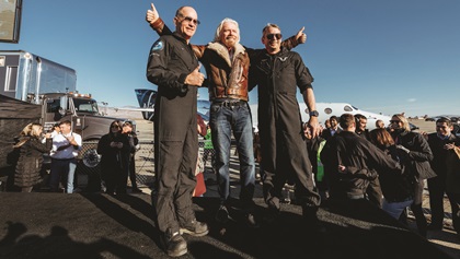Richard Branson and Virgin Galactic's first two astronauts. Photo courtesy of Virgin Galactic/Quasar Media 2018.