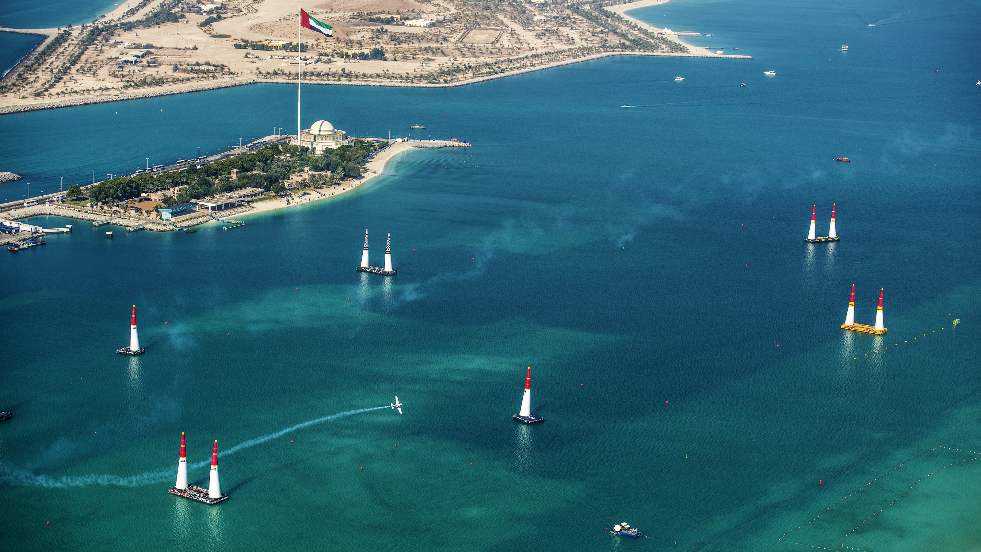 Michael Goulian of the United States performs during the finals at the first round of the Red Bull Air Race World Championship in Abu Dhabi, United Arab Emirates, on Feb. 3, 2018. Photo by Naim Chidiac/Red Bull Content Pool 